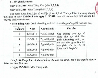 Lịch thi cuối năm - Năm học 2017 - 2018