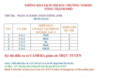 Thông báo lịch thi đấu trường Vioedu Toán Tiếng Anh vòng Thành phố