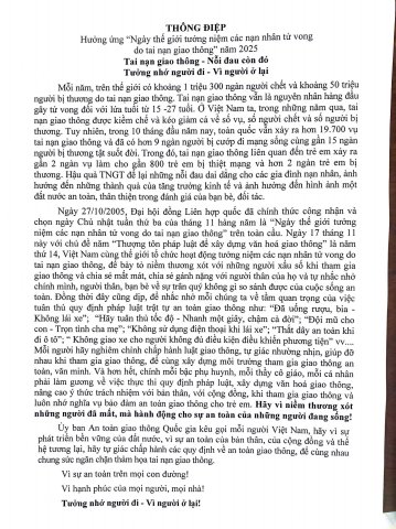 Hưởng ứng “Ngày thế giới tưởng niệm các nạn nhân tử vong do tai nạn giao thông” năm 2025