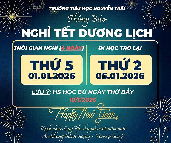 Thông báo điều chỉnh thời gian nghỉ Tết Dương lịch năm 2026